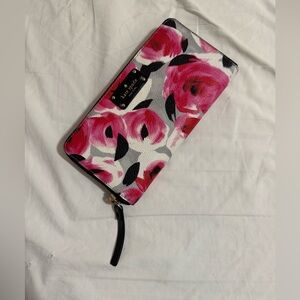 Kate Spade Pink and Black Floral Large Wallet